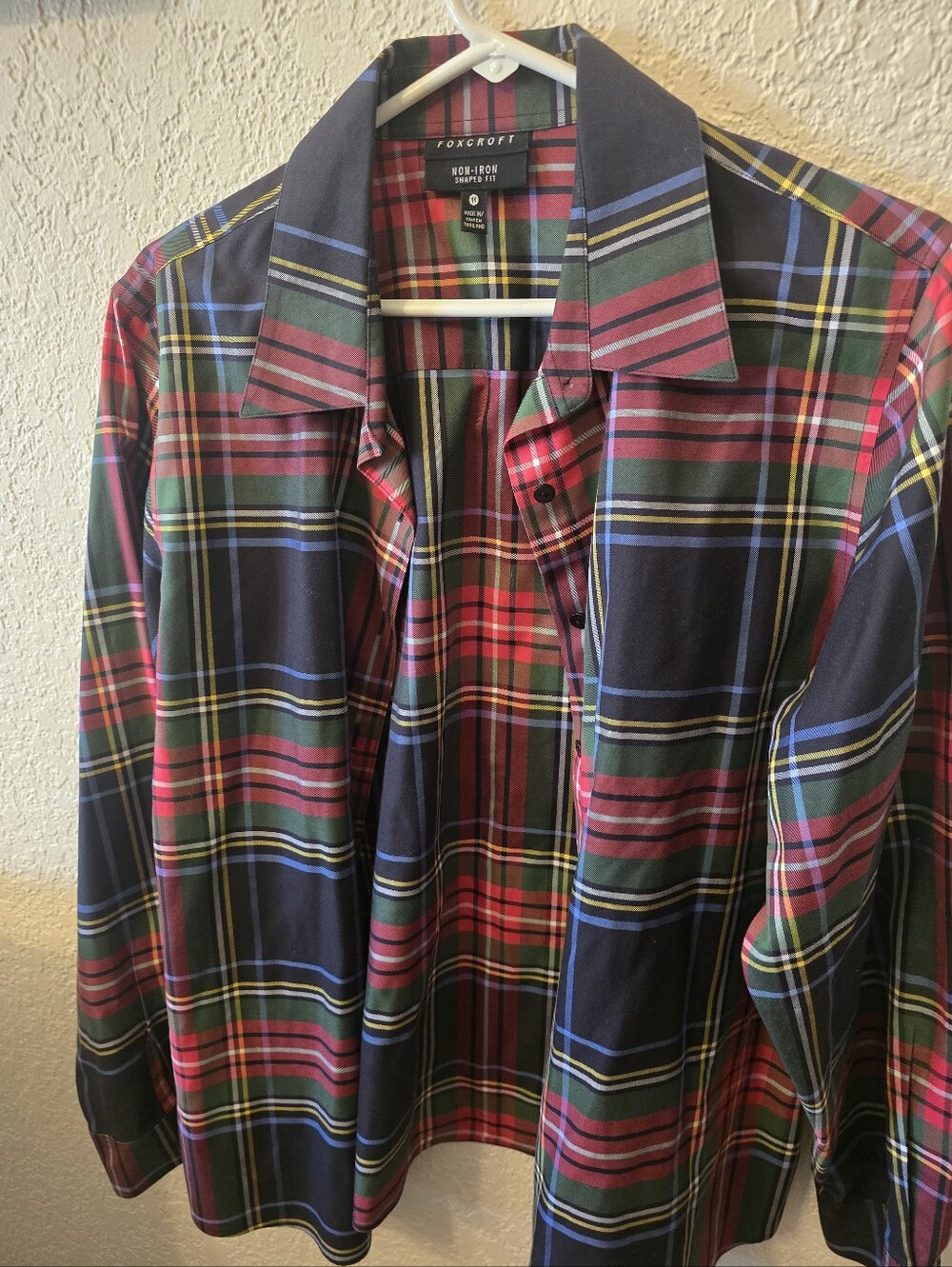 Foxcroft Red Green Navy Plaid Button-Front Shirt